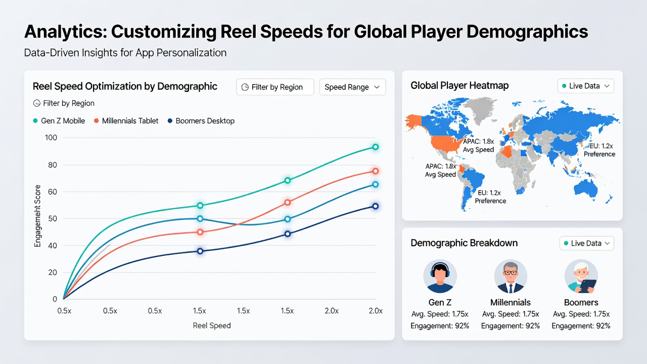Charts displaying regional reel speed preferences and session retention metrics for global mobile gaming demographics