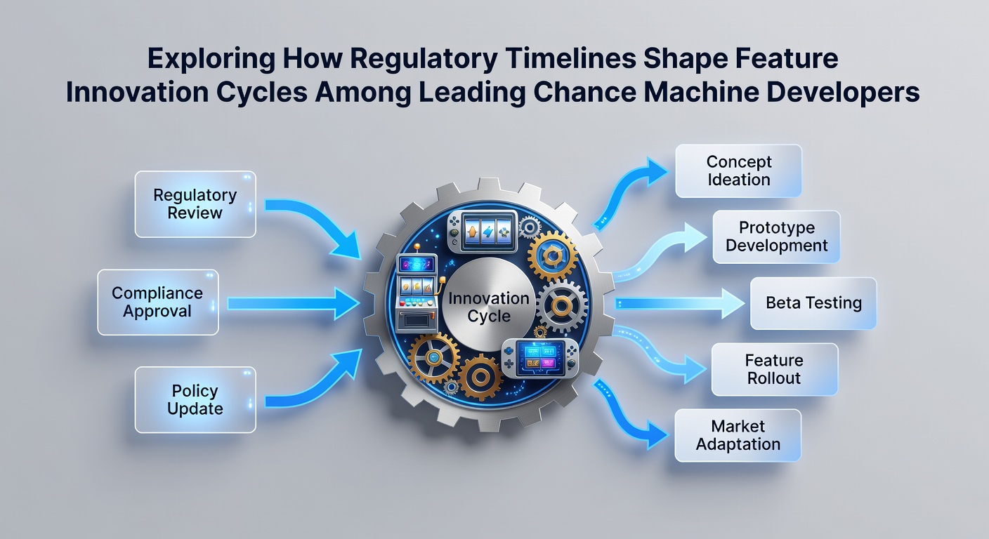Regulatory timelines and innovation cycles in slot development shown through timeline graphics and studio workflow charts