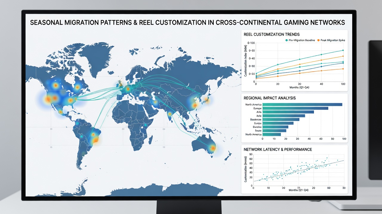Network dashboard displaying real-time reel customization adjustments linked to continental player movement data