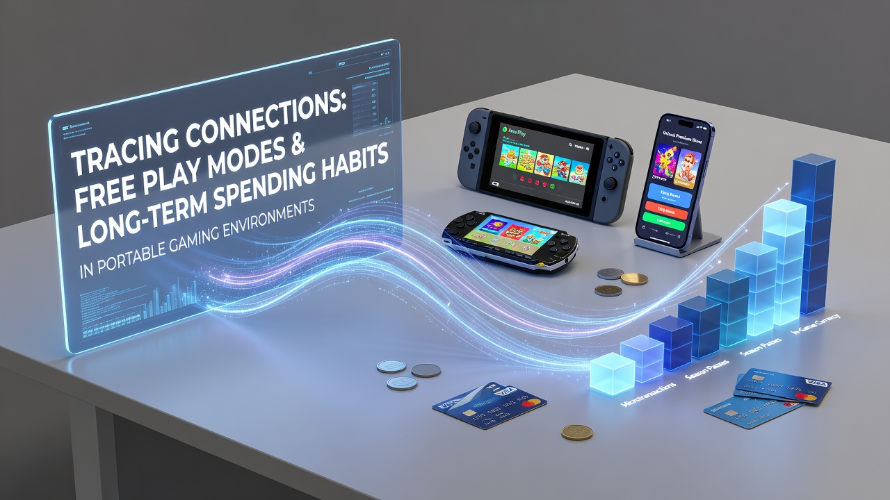 Mobile gaming interface showing free play mode options alongside spending analytics on a portable device