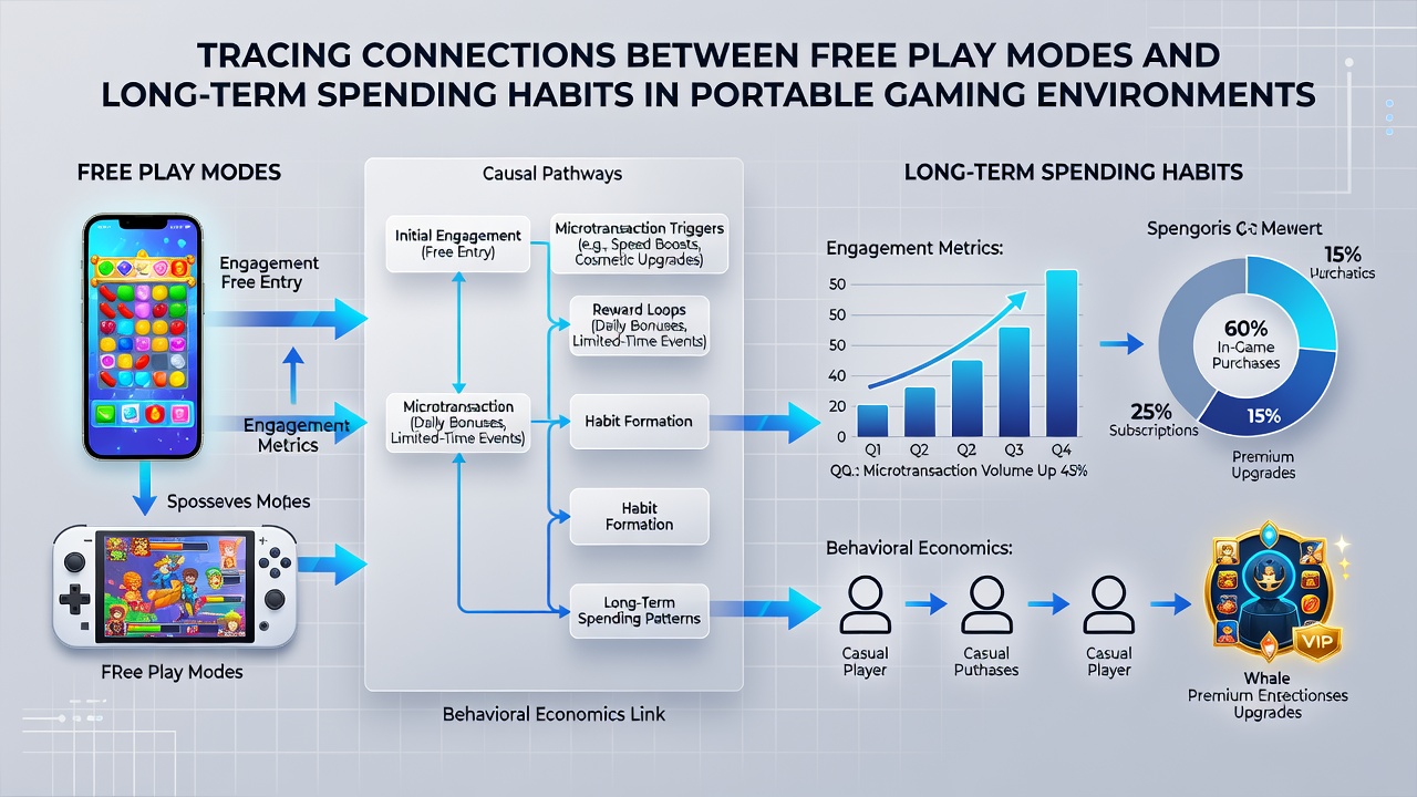 Analytics dashboard displaying user progression from free play sessions to paid spending trends in mobile slots